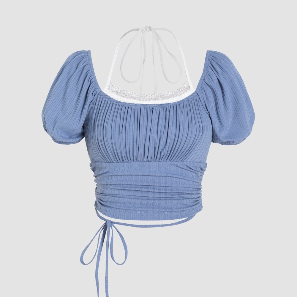 Cider Blue Puff Sleeve Blouse